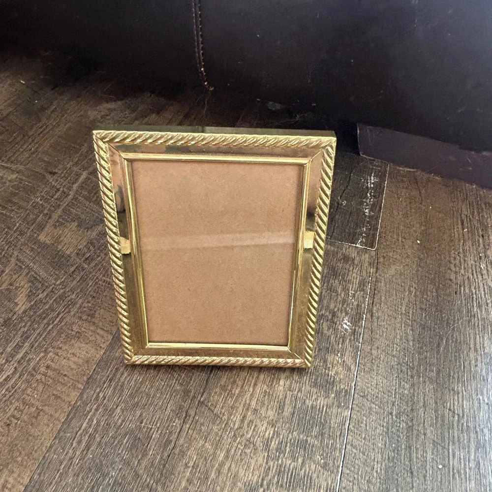 Solid Brass Gold Photo Frame Set 4x6 3.5x5 Polished Rope Border Tabletop Decor